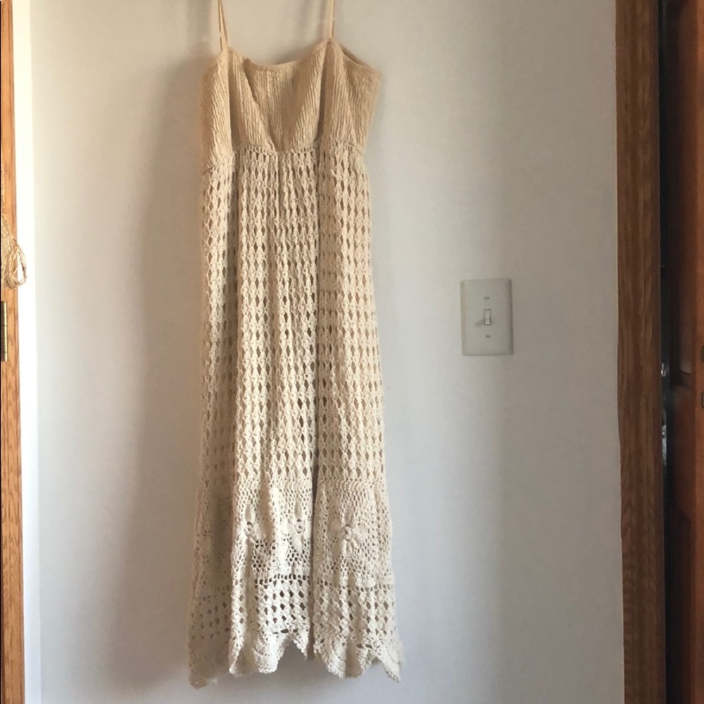 1970s boheme goods crochet cream dress Small